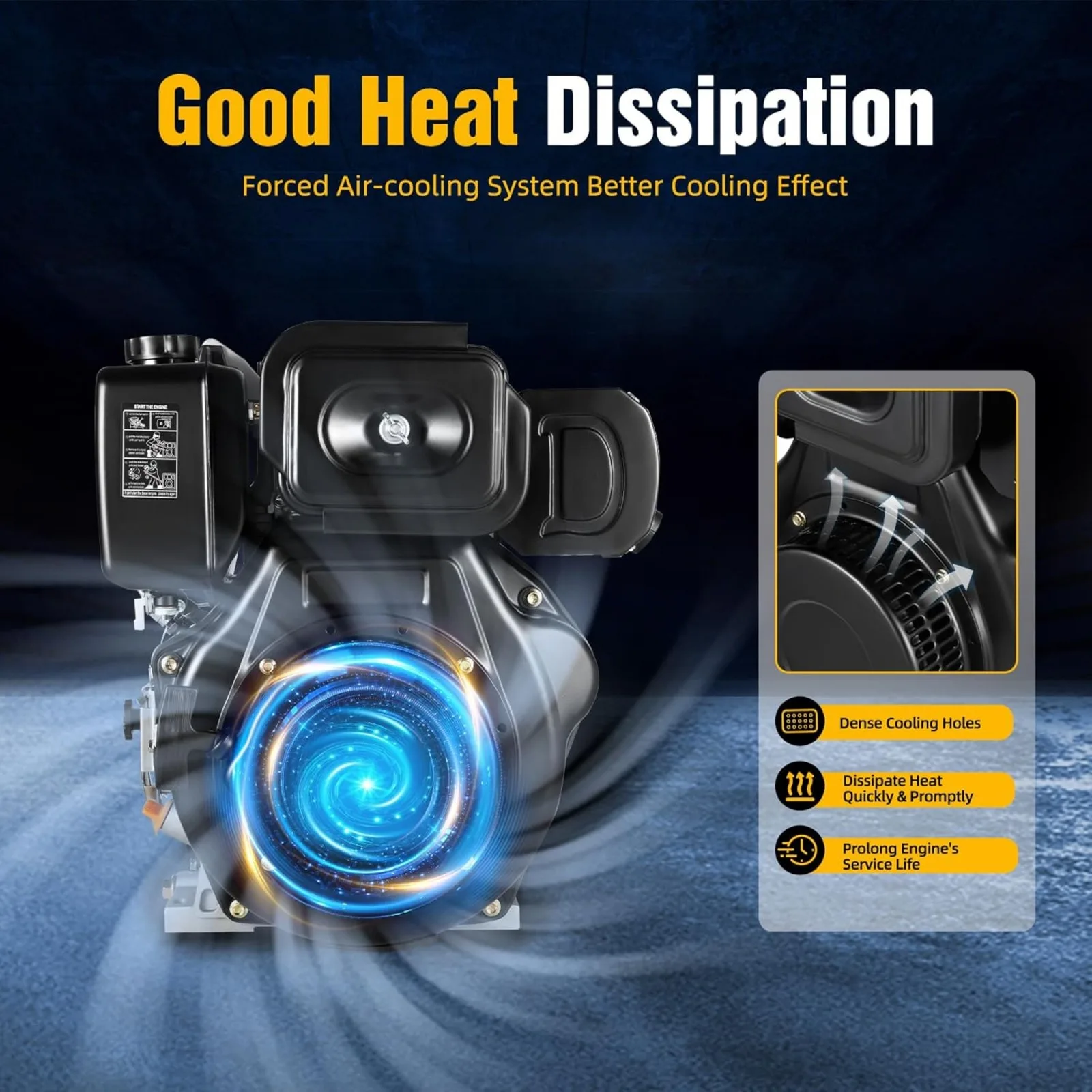 Motore diesel a 4 tempi da 10 HP 418 cc: avvio manuale monocilindrico raffreddato ad aria, a strappo (per micro-leme, drenaggio, macchina per irrigazione)