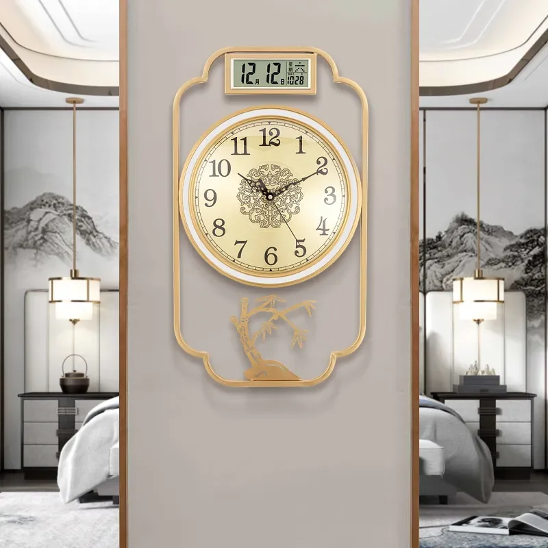 New Chinese Style Light Luxury Perpetual Calendar Electronic Wall Clock Creative Fashion Atmosphere Decor for Living Room