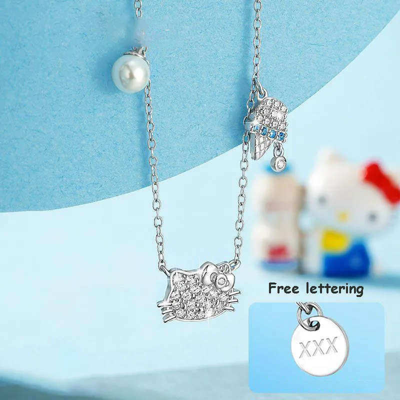 Sanrio Sterling Silver Necklace Ins Delicate and Luxurious Fashion Premium Give A Friend A Birthday Gift Kawaii Kitty Style