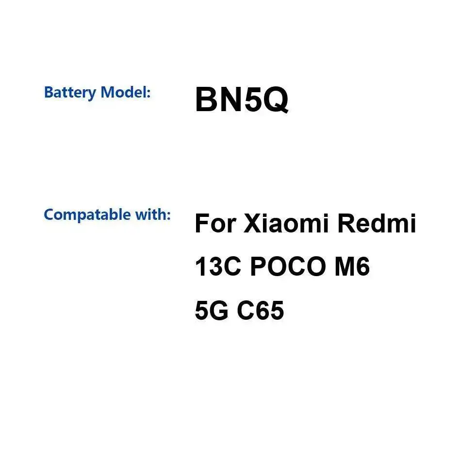 

BN5Q для Xiaomi Redmi 13C Poco M6 5G C65 5000 мАч аккумулятор мобильного телефона Премиум замена