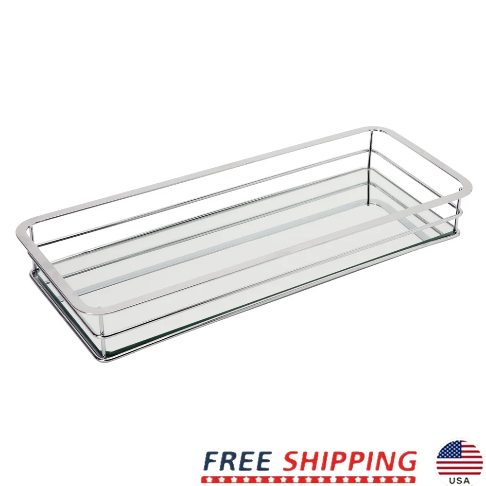 

Хромированный поднос для туалетного столика, декоративное хранилище для ювелирных изделий, косметики, светоотражающее стеклянное основание, органайзер для комода для ванной комнаты и спальни