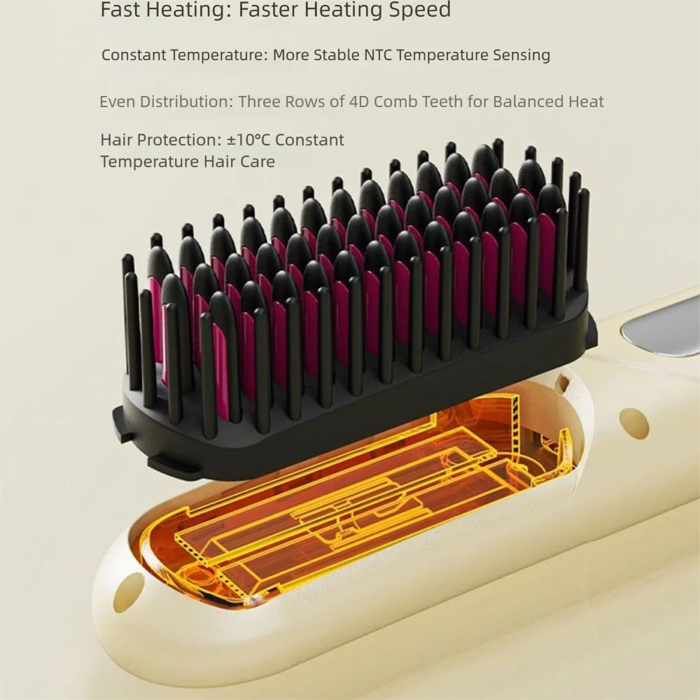 

Wireless Hair Straightener Brush 4000mah Curly/straight Hair Dual Use Electric Straightening Comb 20 Million Negative Ions