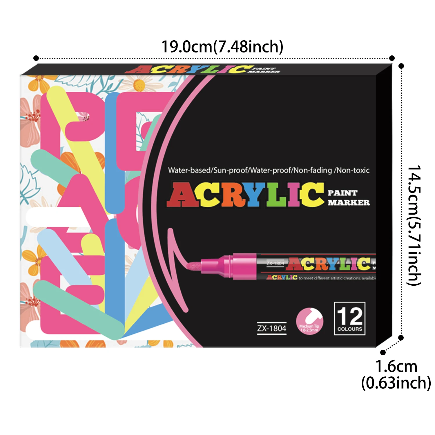 12/18/24 Farben Acryl-Marker-Set, mittlere Spitze (2-3mm), geeignet für Steinmalerei, schwarzes Papier und Skateboard-Dekoration – Detail 11