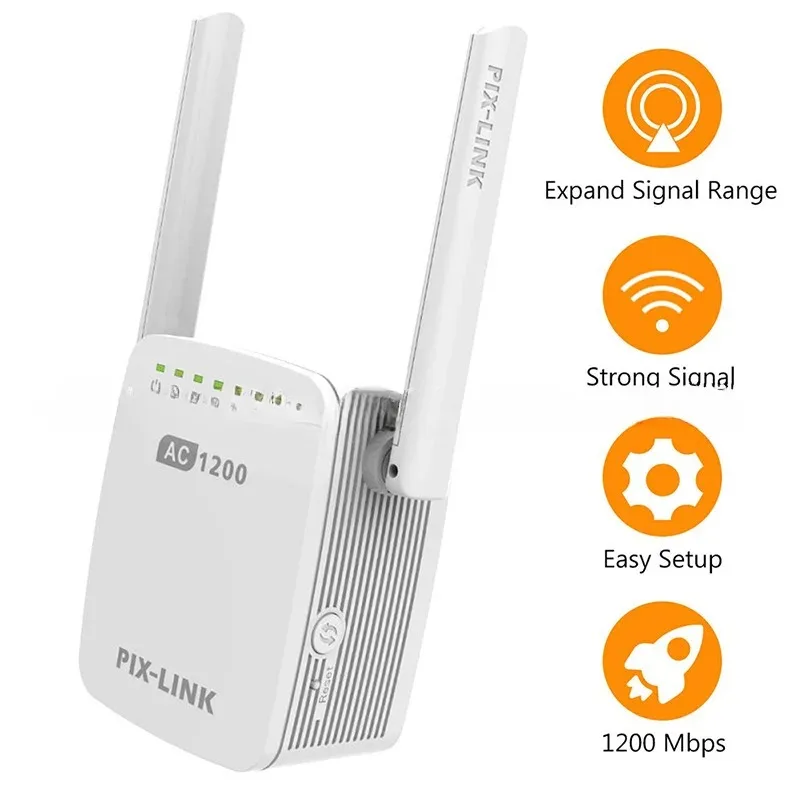 

PIX-LINK LV-AC12 1200Mbps Dual Band Wireless Dual Antenna Routing Repeater AC1200 Long Range WiFi Booster for Smart Home