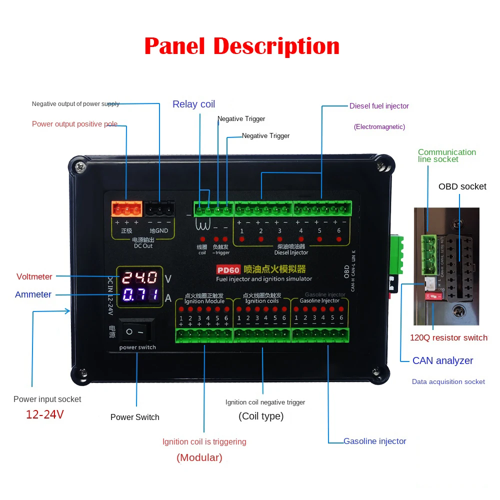 Fuel Injection Ignition Simulator PD60 ECU Maintenance Platform Test Equipment Tool for Gasoline Diesel Vehicle Computer Board