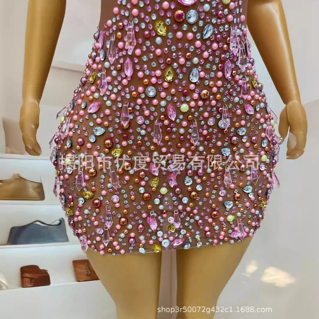 الحلو والتوابل نمط Halterneck عارية الذراعين اللؤلؤ قلادة حجر الراين بار مساء الأداء غاسل تنورة فستان حفلة التخرج