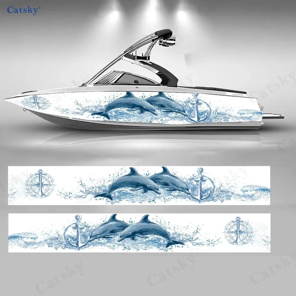 Wave Leaping Dolphin Boat Stickers, PVC Waterproof Durable Vinyl Wrap Decals for Fishing Boats, Durable and Stylish Design