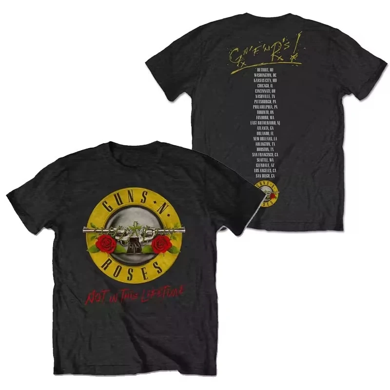 Pistol Rose Pattern Guns N 'Roses Rock Guns and Roses Band Casual summer 100 cotton T-Shirt Men's and Women's Luxury