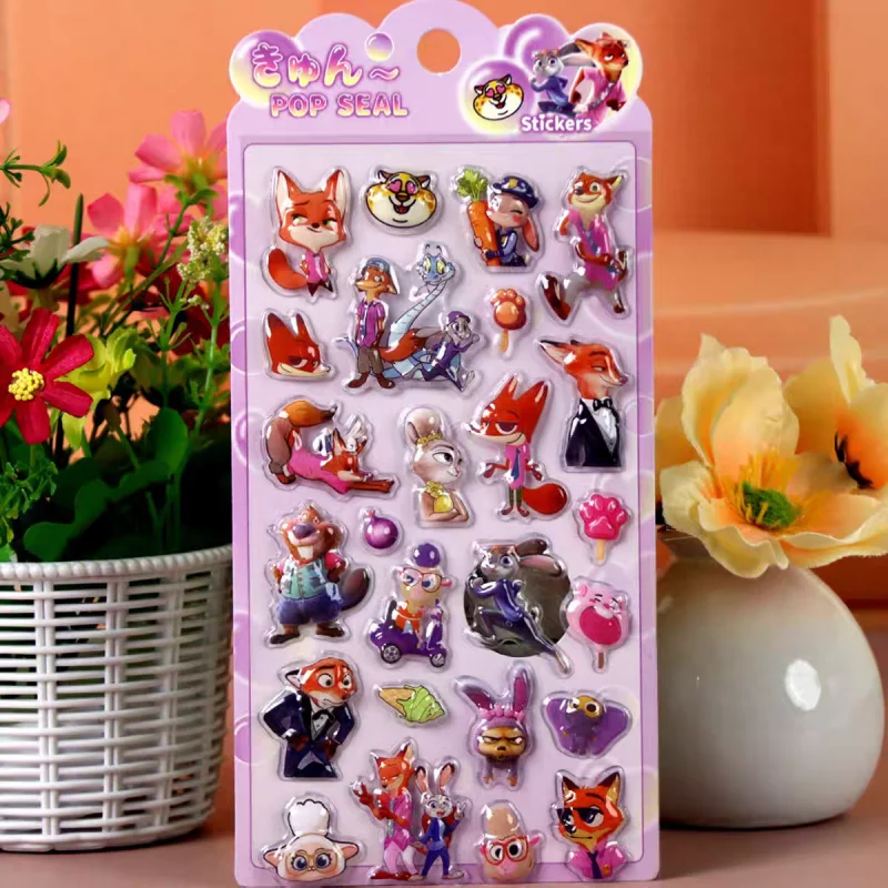 2025New ديزني Zootopia جودي هوبس نيك وايلد غاري Kawaii الإغاثة ثلاثي الأبعاد ملصق أنيمي أنيمي البضائع زوجين هدية #3