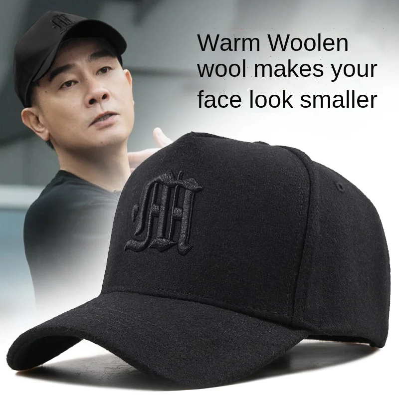 

Baseball Cap For Men Autumn Winter Hat Tweed Hat Men's Big Head Circumference High Top Fashion Wool Shows Small Face Keep Warm