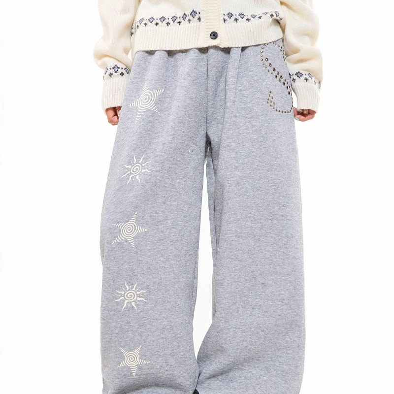 American Retro Star Print Wide-Leg Women's Casual Pants 2025 Autumn New Loose Slimming Versatile Straight-Leg Sweatpants Ladies