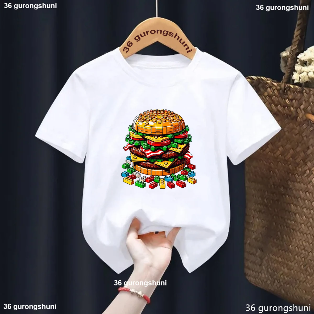 

Funny Rubik'S Cube Burger Printed T Shirt For Girls/Boys Summer Short Sleeve Kids Clothes Harajuku Shirt