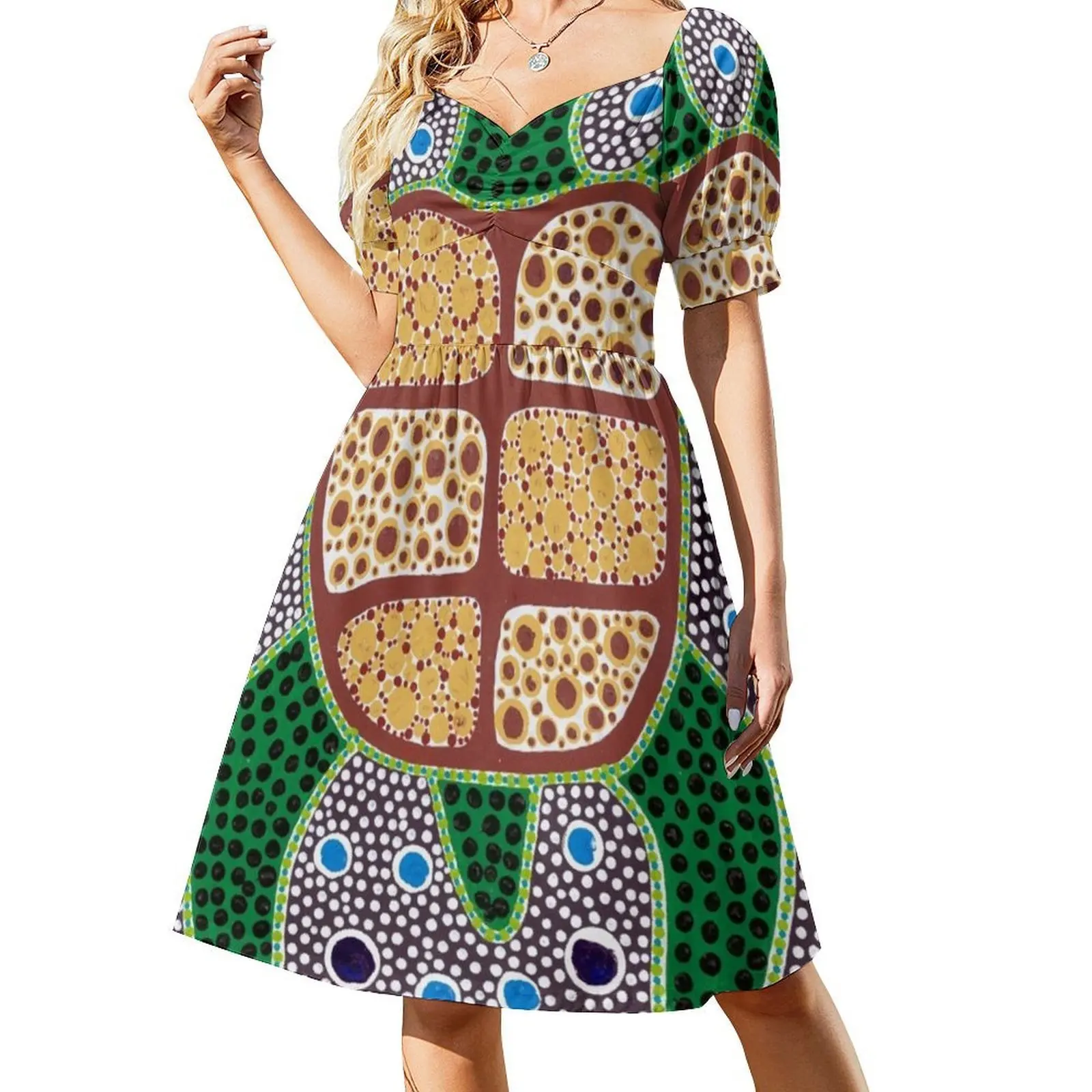 فستان بوهيمي بدون أكمام على شكل سلحفاة خضراء للنساء مطبوع عليه فساتين حفلات الشاطئ ملابس نسائية ريميارتية #2