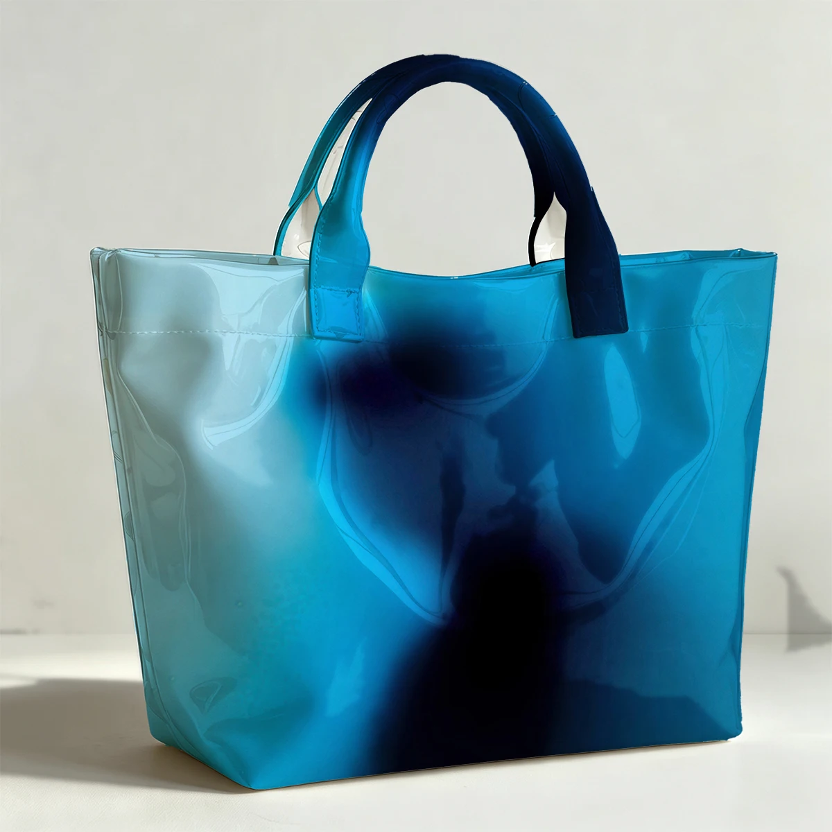 Blue Shadow PVC Tote Bag Waterproof Transparent Jelly Bag Beach Bag Tote Pouch Bow Handbags Storage Bag
