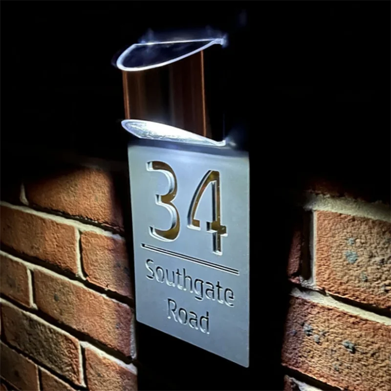 15x29CM Personalized Solar House Sign Led Modern Door Number Plaque Laser Cutting Contemporary House Plate