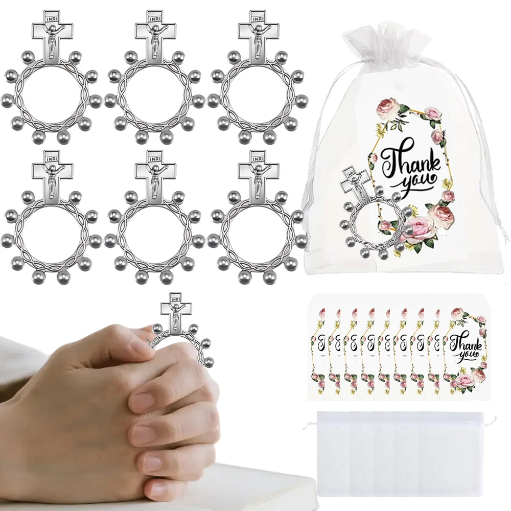 20 Sets de Anillos de Rosario Dorados y Plateados con Cruz, Regalos para Invitados, Bautizo, Boda, Baby Shower, Regalo Nupcial, Iglesia