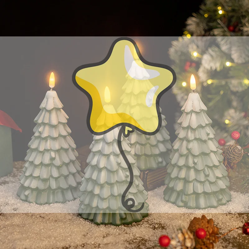 

Светодиодные свечи в форме рождественской елки, беспламенные свечи на столбе, светодиодная свеча на батарейках с 3D-фитилем пламени, зеленые свечи