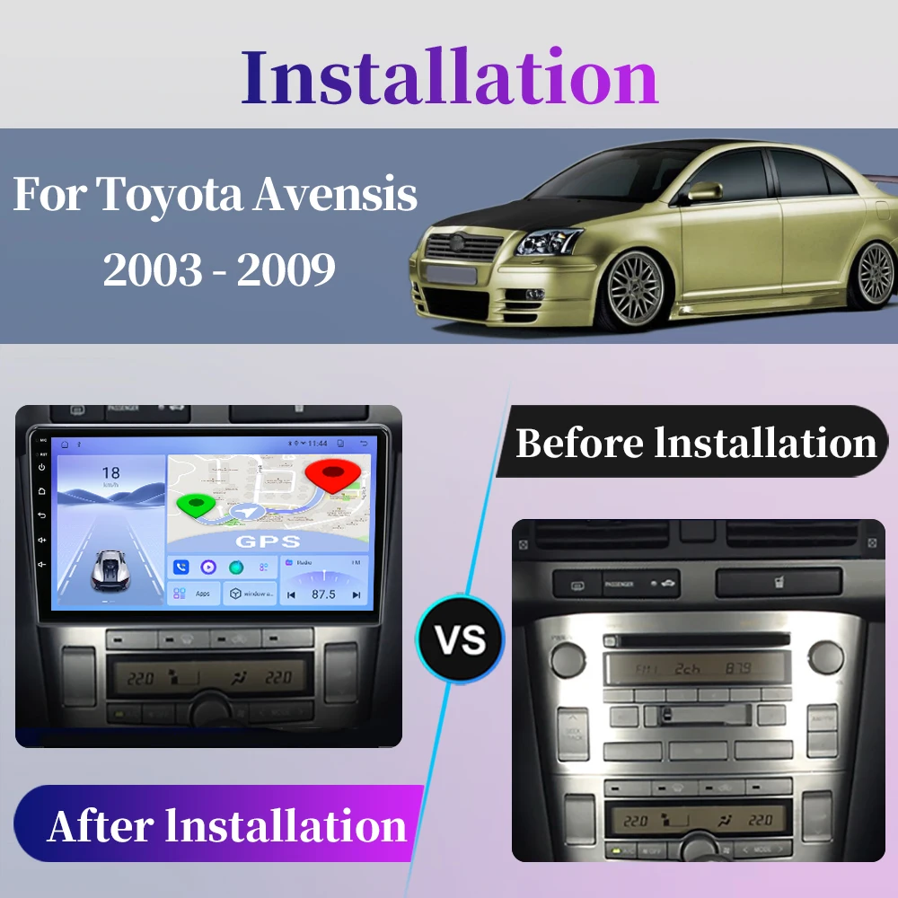 For Toyota Avensis T250 2003 - 2009 Android Car Radio Carplay Multimedia Player Navigation GPS QLED Touch Screen Auto Stereo DSP