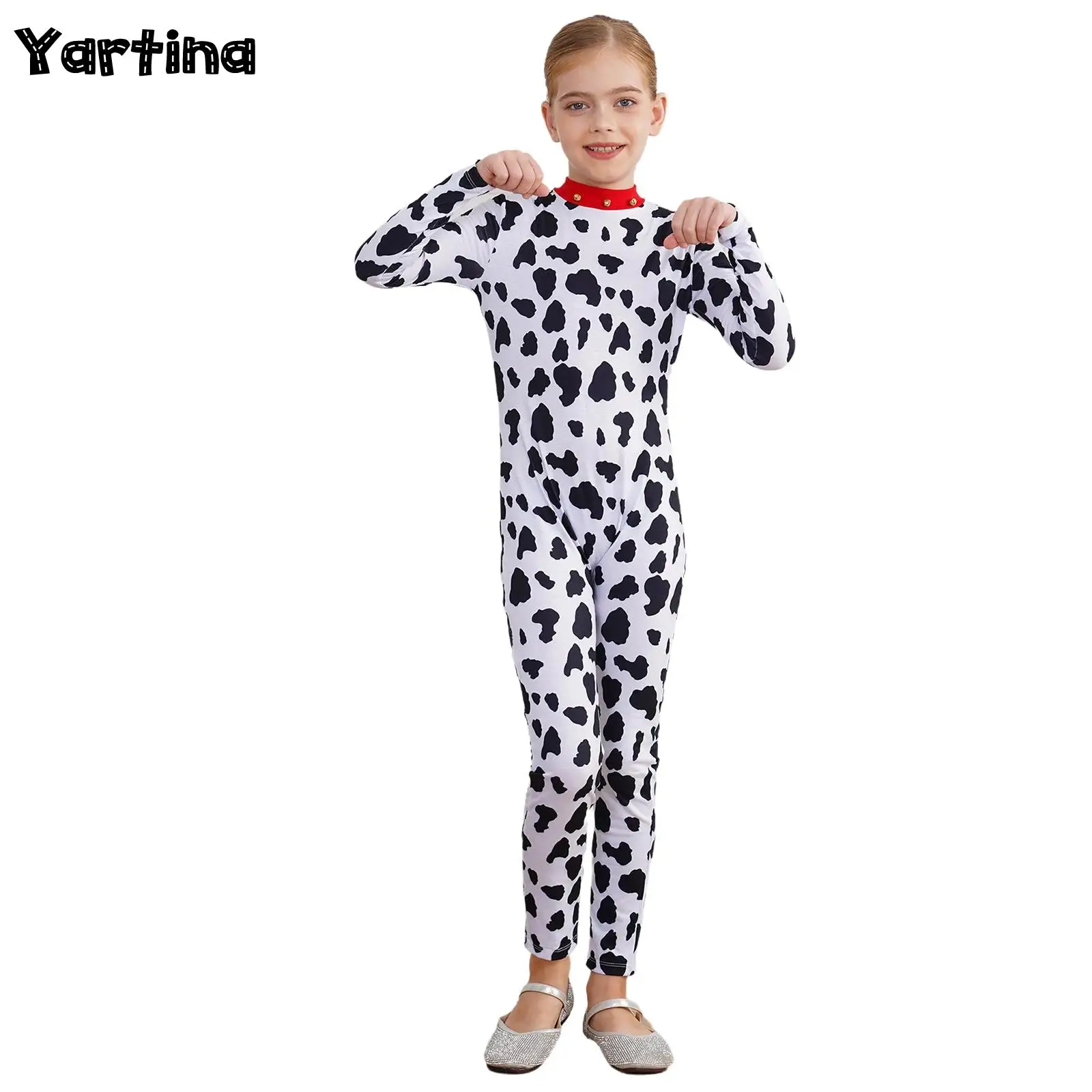 Kids Unisex Dalmatian Animal Cosplay Costume Bodysuit Long Sleeve 3D Tail Puppy Jumpsuit Cute Animal Costume Halloween Outfits