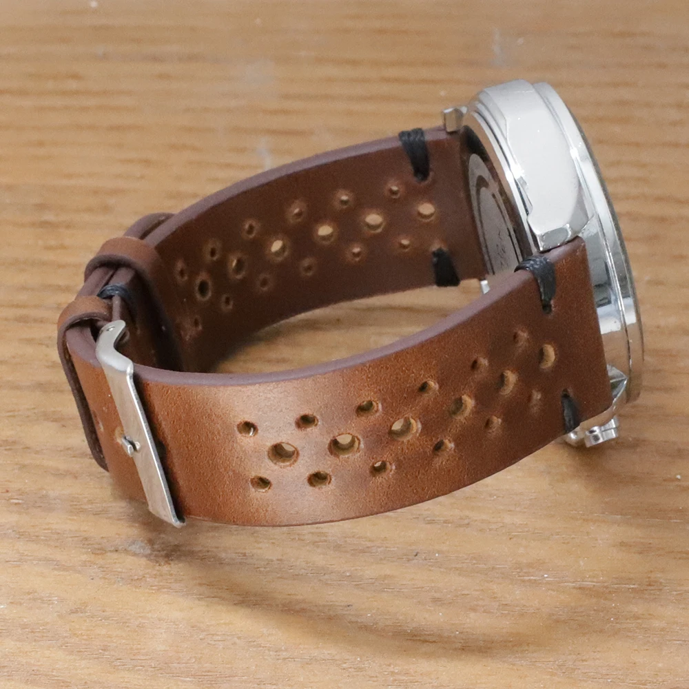 Bracelet de montre vintage en cuir véritable 18mm 20mm 22mm 24mm marron café respirant avec trous, attache rapide pour homme