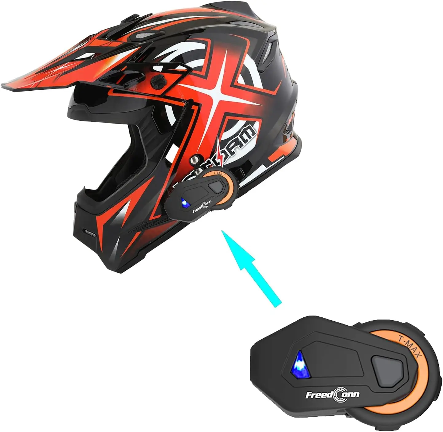 

X-Large Z Bluetooth Adult Motocross Helmet BMX MX ATV Dirt Bike Helmet Racing Style HF801 + Motorcycle Bluetooth Headset: Sonic