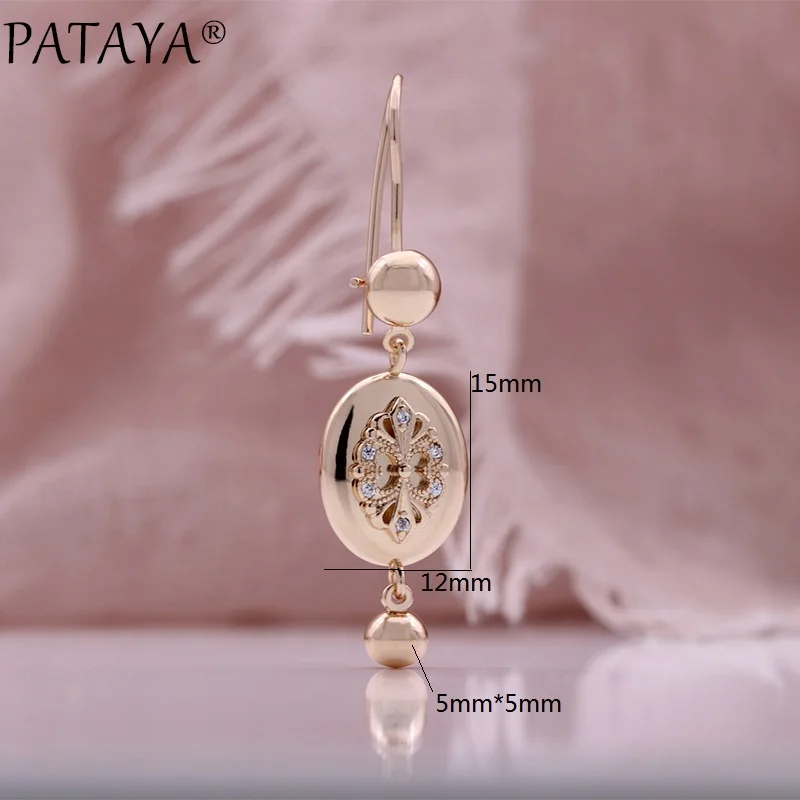 PATAYA Luxury Unique Print Slim Drop Earrings Glossy 585 Rose Gold Color Jewelry Wedding Party Personality Fashion Earrings