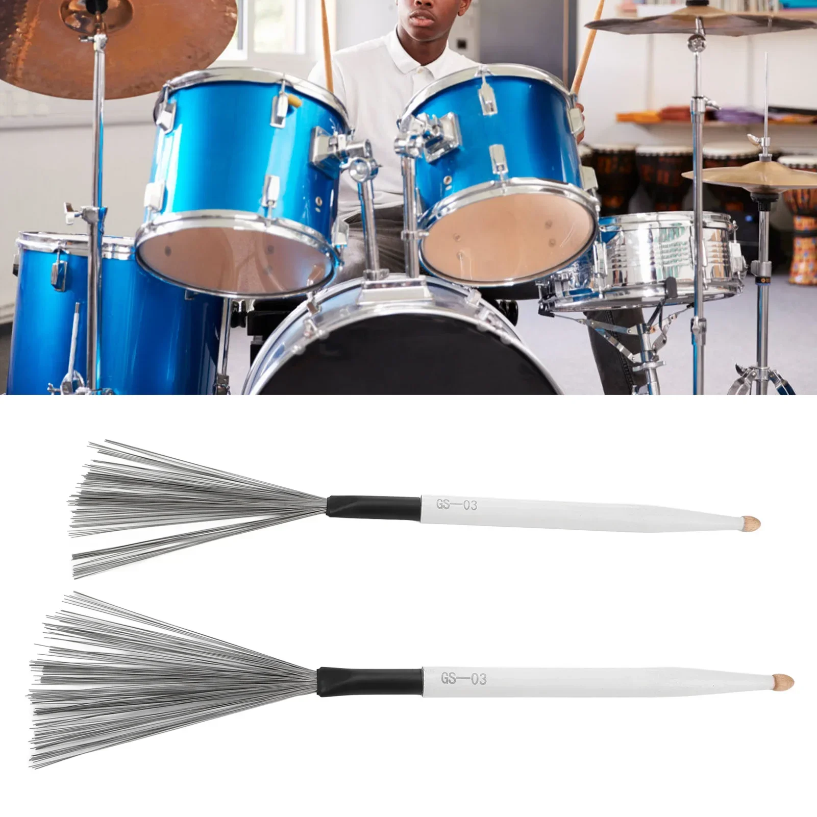 

2PCS Drum Brush Double Headed Dual Purpose Maple Drumstick Rubber Steel Wire Portable Percussion Brush For Band