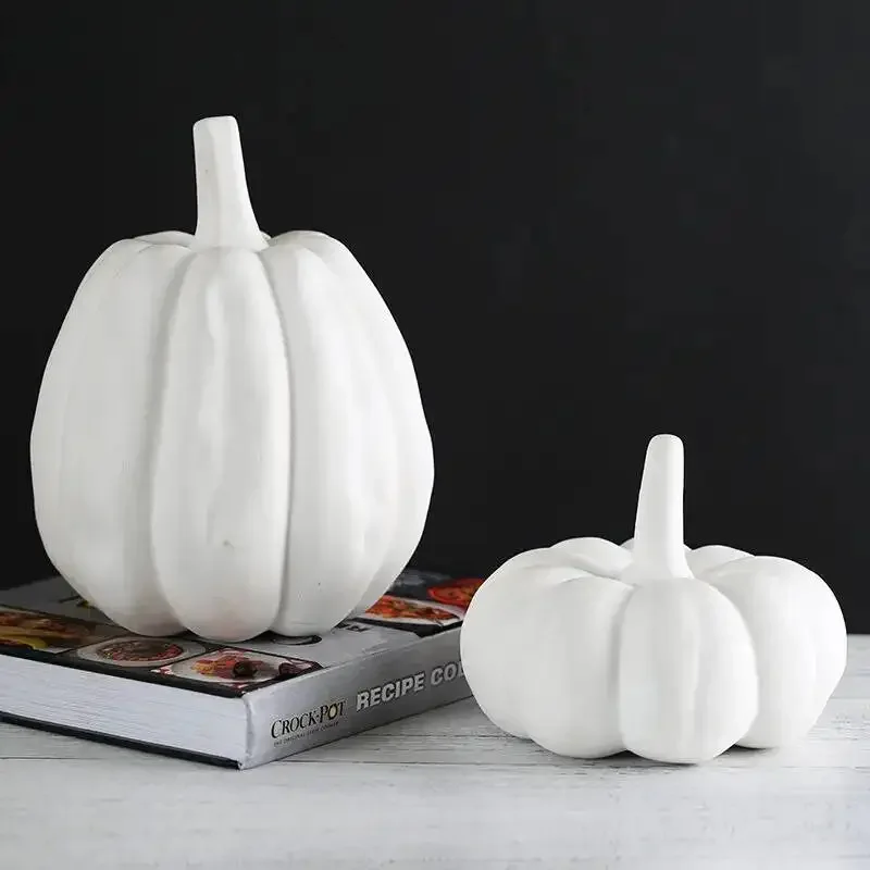 Pumpkin Ceramic Figurines Simulated Pumpkin Statue White Pumpkins Halloween Decorative Accessories Home Decoration Accessories