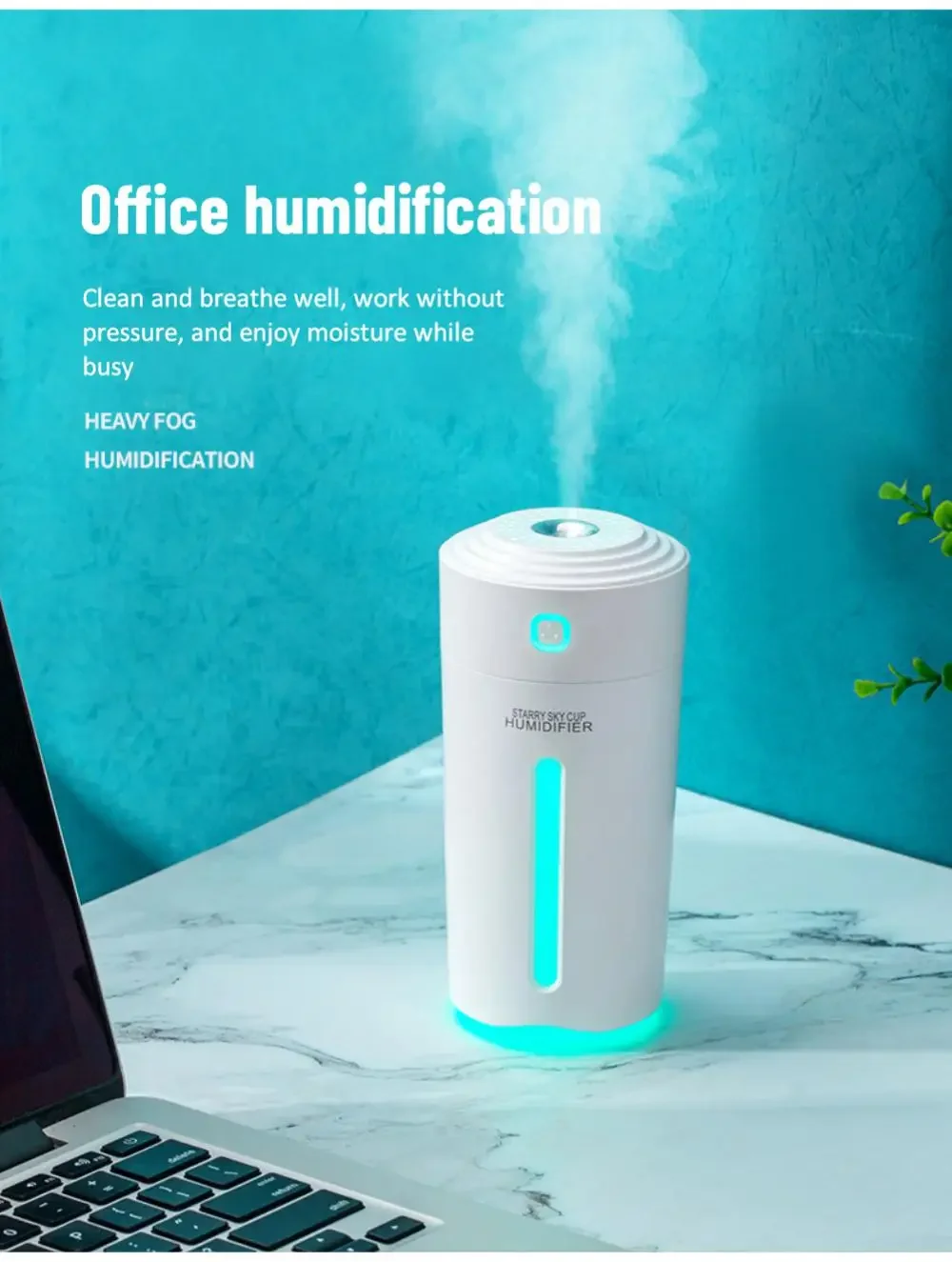 Humidificateur d'air portable sans fil pour la maison et le bureau, humidificateur d'air pour voiture, pulvérisateur multifonctionnel avec lumière colorée, 800mAh, 280ml