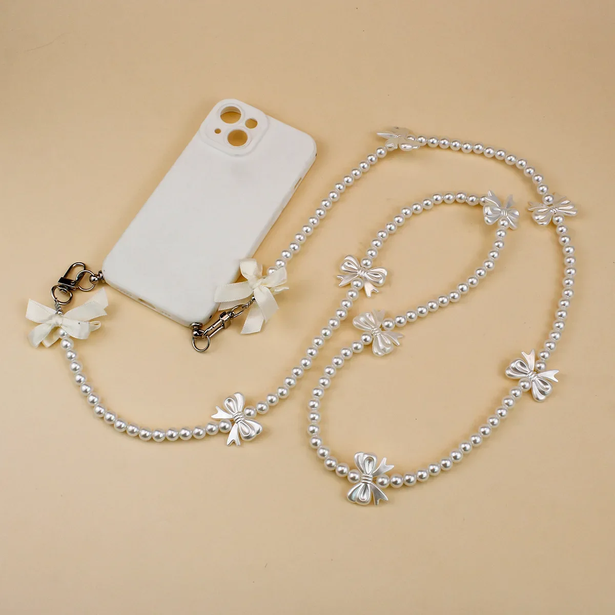 Bowknot اللؤلؤ حقيبة سلسلة الهاتف الحبل حقيبة يد مقابض محفظة استبدال طويل مطرز سلسلة الكتف الهاتف المحمول حقيبة الأشرطة حزام #3