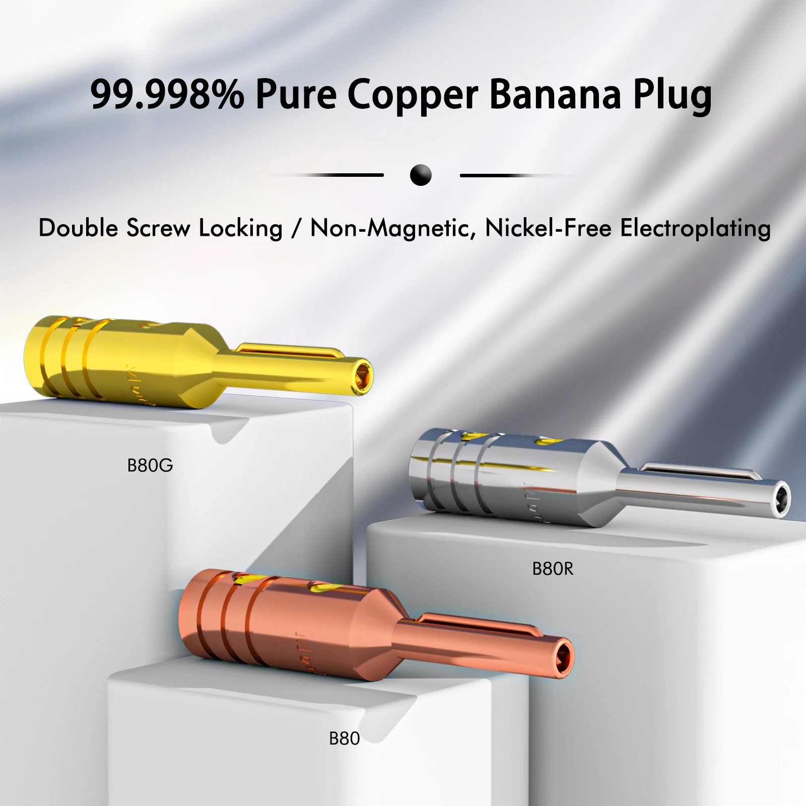 Audiophile Banana Plugs Pure Copper 4 Pcs Double Screw Locking Banana Plug Connectors for 10Awg to 17Awg Speaker Wire with L