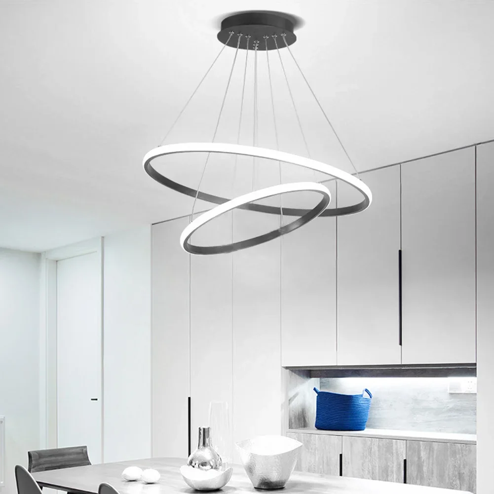 Modern Pendant lamp Led 2/3 Rings Circle Ceiling Hanging Chandelier Black Loft Living Room Kitchen Pendant Home Lighting Fixture