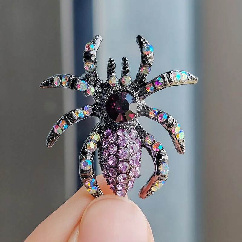 Retro Rhinestone Spider Brooches For Women Men Suit Trendy Exaggerate Insects Animal Brooch Lapel Pins Office Party Jewelry Gift