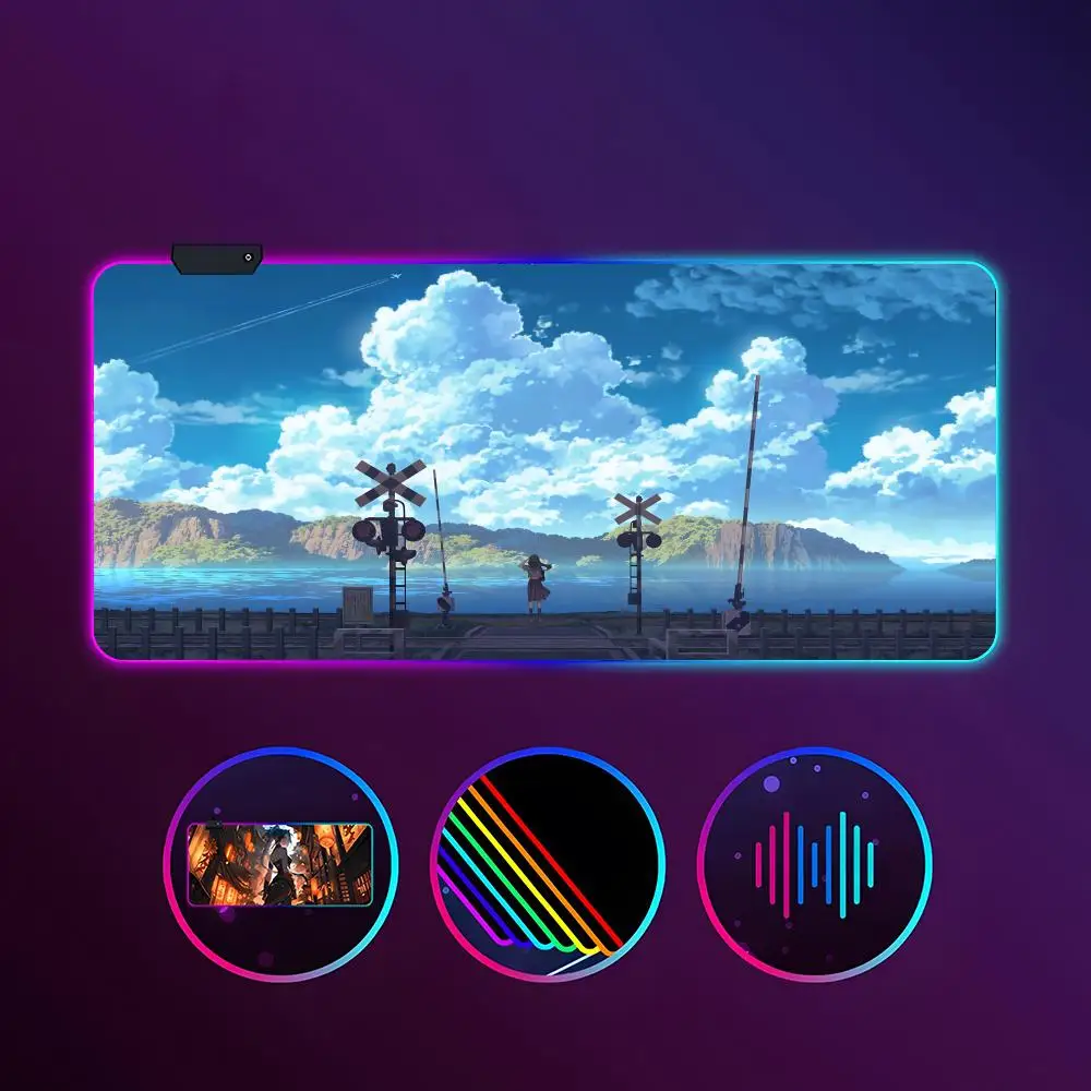 

Anime Sky Landscape Mouse Pad RGB Luminous 900X400mm Large Table Mat Non-slip Extra Large Game Office Mouse Pad