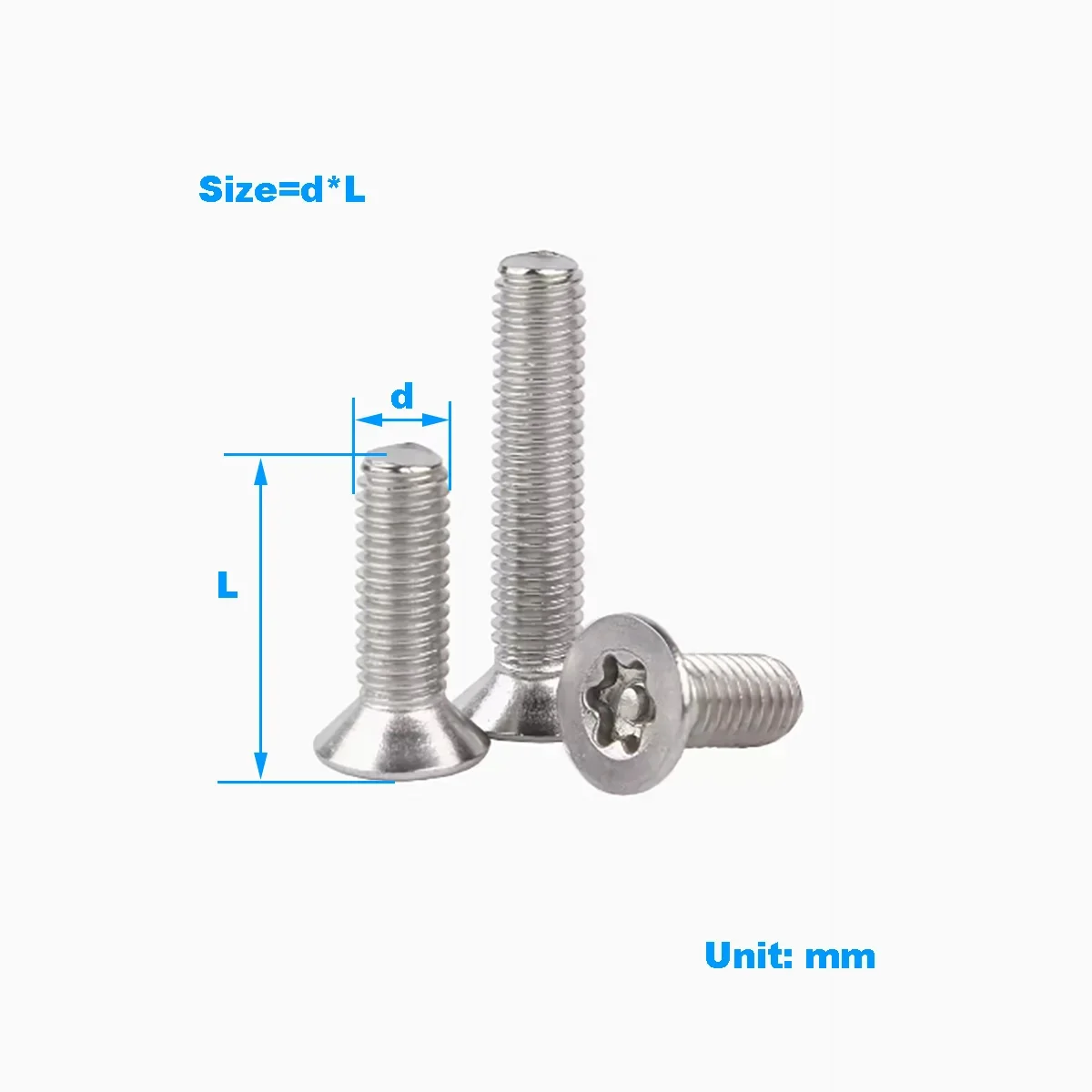 

304 Stainless Steel Countersunk Head Screw / Flat Head Internal Plum Blossom Column Anti-Theft Screw M2M2.5M3M4M5M6M8M10