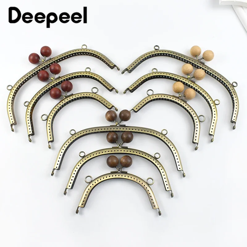 

2Pcs Deepeel Metal Purse Frame Handle Wood Bead HandBag Wallet Kiss Clasp DIY Handmade Leather Craft Sewing Accessories