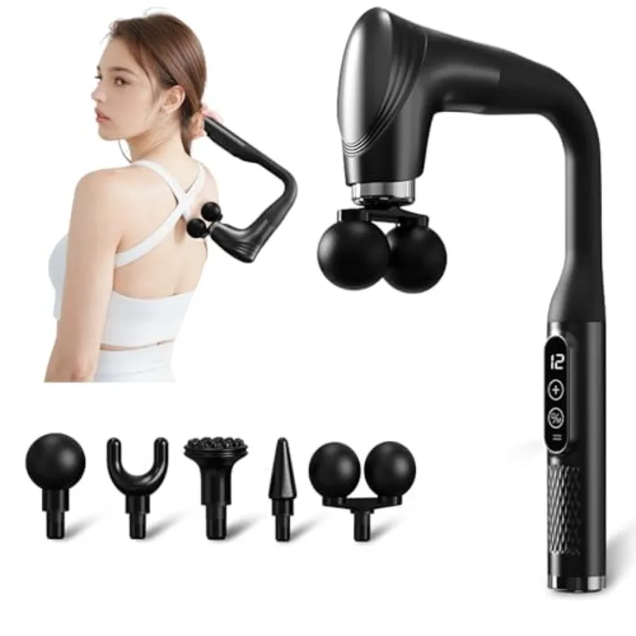 

Двухголовочный массажный пистолет с перкуссионным механизмом для снятия боли в мышцах спины, плеч, талии и ногах Detac