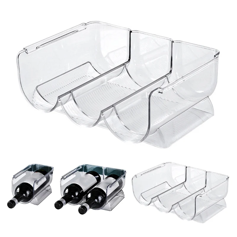 منظم رف زجاجات النبيذ البلاستيكي الشفاف القابل للتكديس يحمل 3 زجاجات في كل طبقة مثالي لعرض المنزل وثلاجة مخزن المطبخ