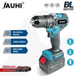 JAUHI Brushless Electric Impact Drill 2 Gears 35+3 Torque 13mm Cordless Efficient Electric Screwdriver For Makita 18V Battery