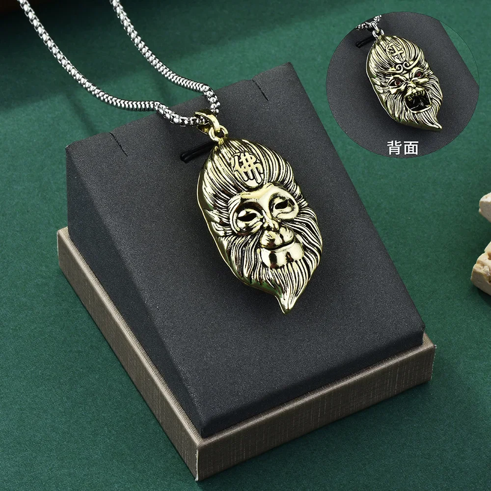 

This is a black mythological Sun Wukong game necklace for both men and women, a unique and powerful retro pendant necklace