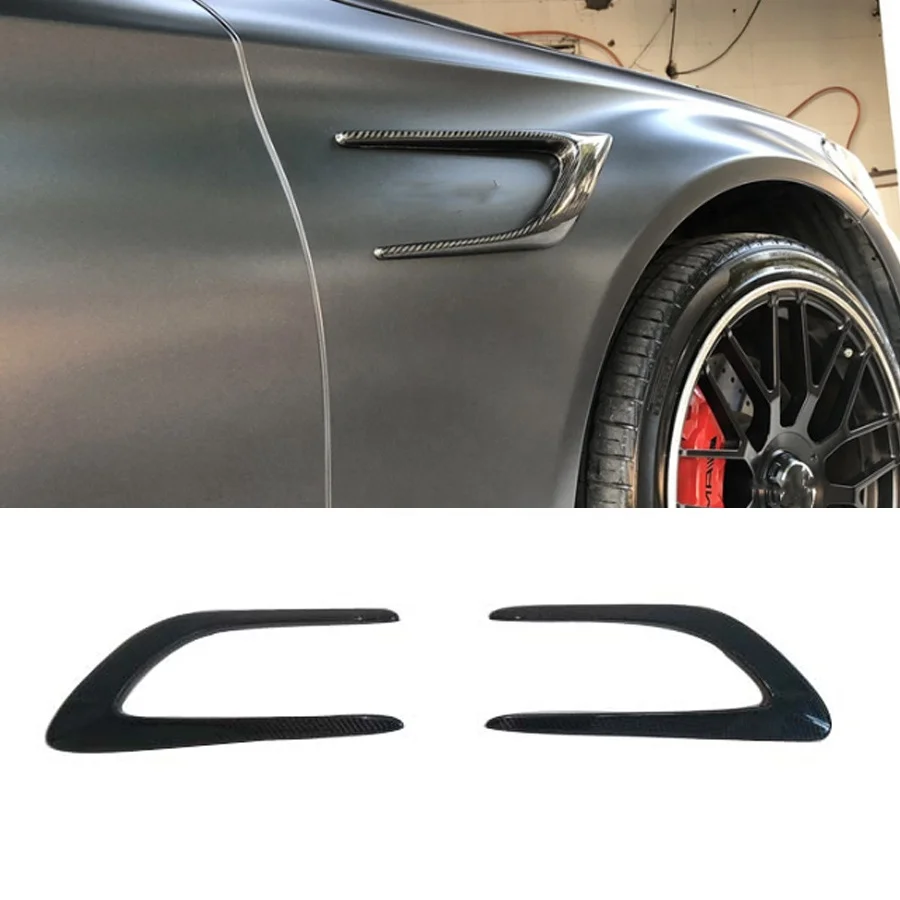 Carbon Fiber U style Front Fender Scoop Vents Trims For Mercedes-Benz C Class W205 C63 AM G 15-17