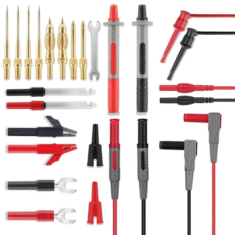 Multi functional detachable probe for multimeter, high-precision gold-plated tip piercing steel needle, telescopic hook clip