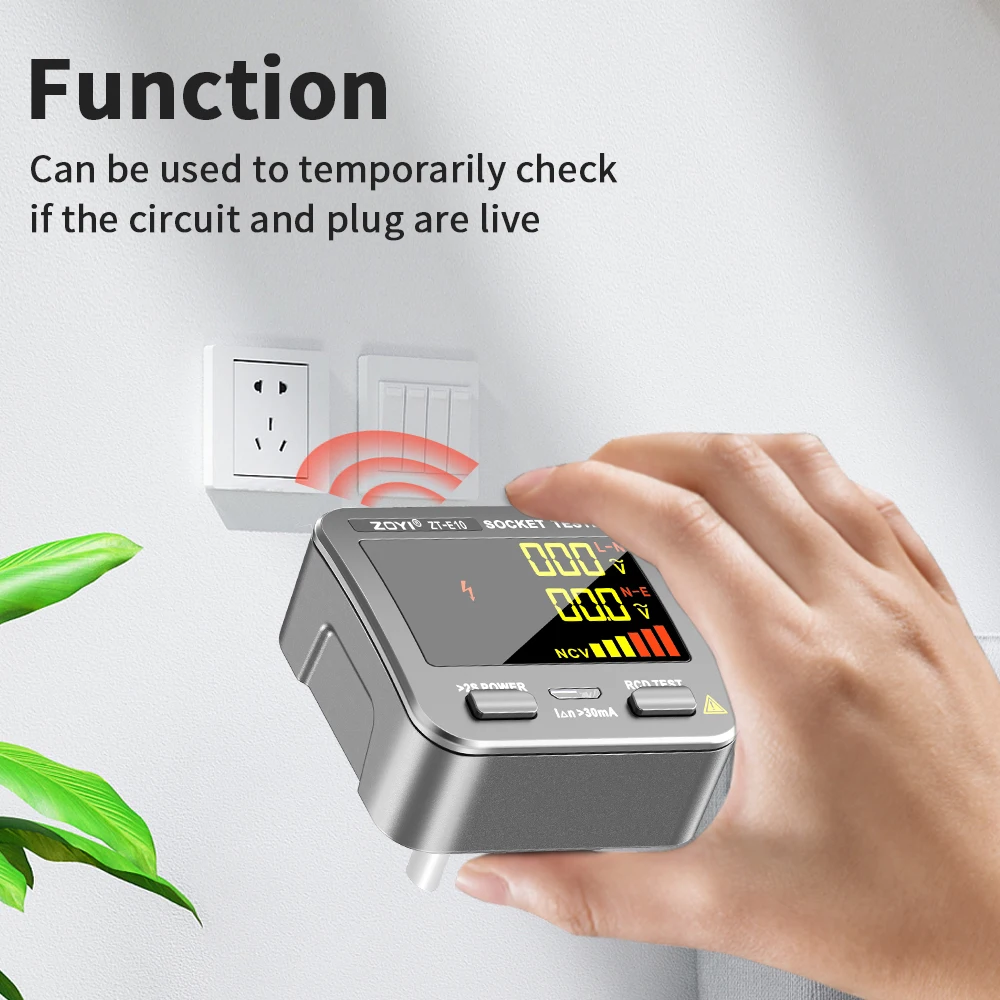 ZOYI Digital Smart Socket Tester Voltage Test Socket Detector US/UK/EU Plug Ground Zero Line Phase Check Rcd NCV test