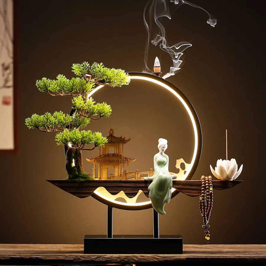 

Vintage Incense Burner Decoration Waterfall Luxury Alloy Porcelain Incense Burner Tree Chinese Traditional Brule Parfum Candle