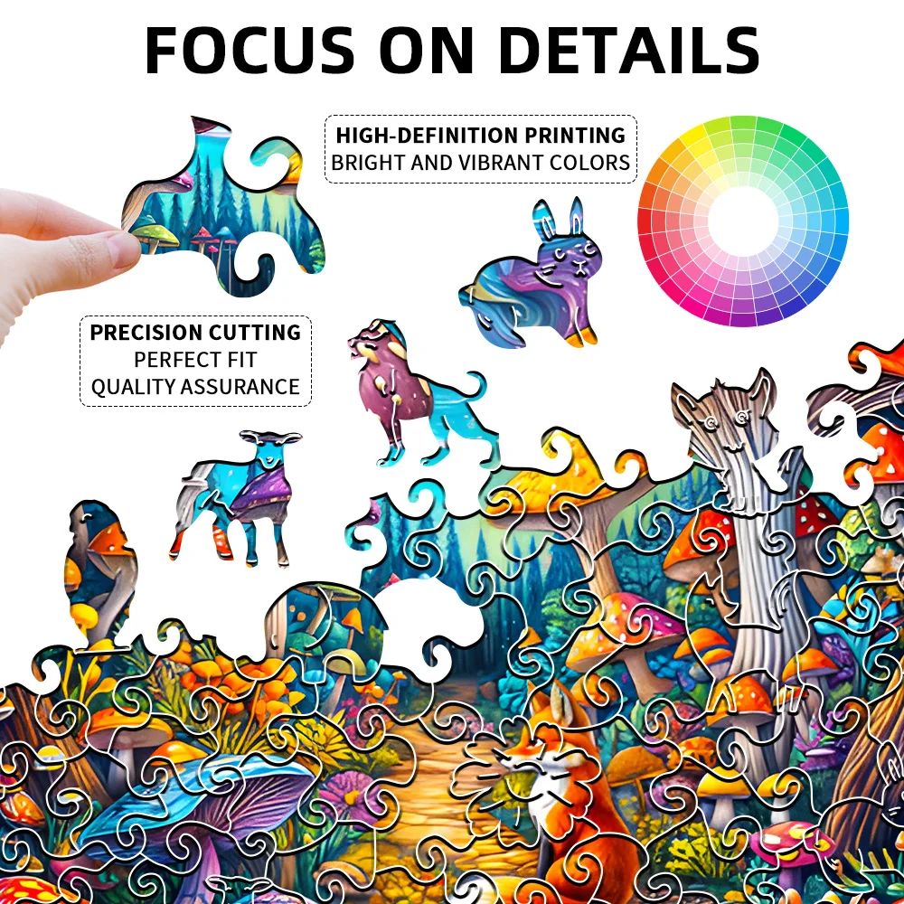 Wooden Puzzle with Vibrant Mushrooms & Unique Shapes: Fun, Challenging Brain Teasers for Teens, Adults & Families – Boost Critic