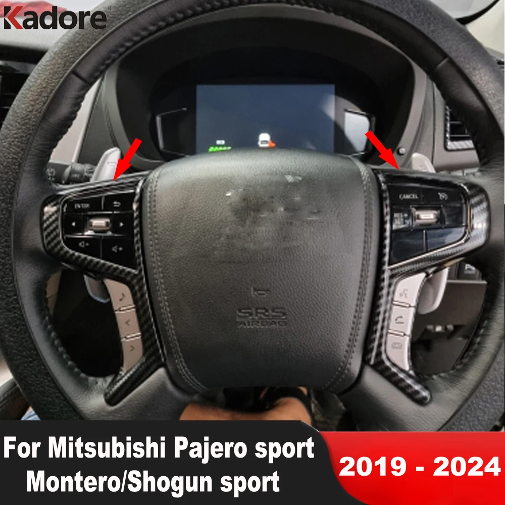 For Mitsubishi Pajero/Montero/Shogun sport 2019-2021 2022 2023 2024 Carbon Car Steering Wheel Cover Trim Interior Accessories