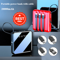 2025 New 20000 MAh Mini Power Bank with Built-in Cable Portable Charger External Battery for iPhone Xiaomi Samsung