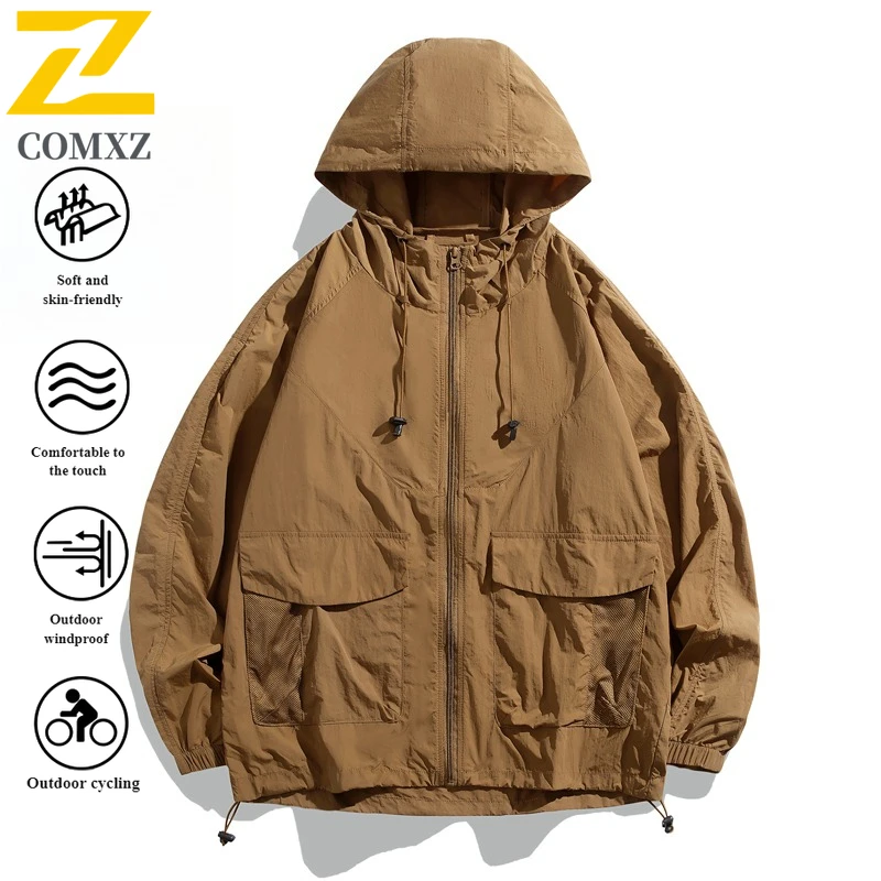 مجموعة EIAO Premium للحماية من الأشعة فوق البنفسجية سترة للزوجين بعامل حماية من الأشعة فوق البنفسجية 50 + معطف جلد رفيع للغاية بغطاء للرأس مع ملابس واقية من الشمس للمغامرات الخارجية #1