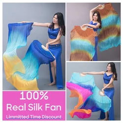 For Kid and Women Belly Dancing Bellydance 1 Pair Gradient Color Dancer Practice Stage Performance 150/180x90cm Real Silk Fans