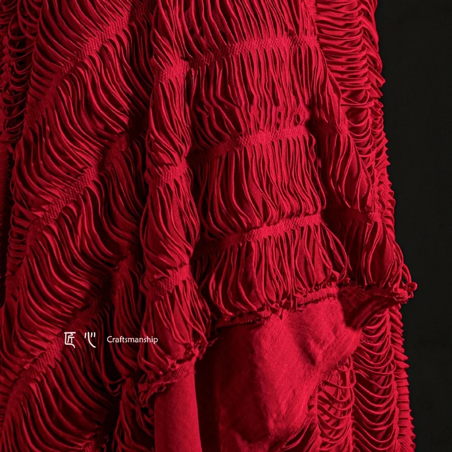 Red Paper Cut Double Knitted Fabric Stretchy Soft Creative Bottom Skirt Jacket Sweater Clothing Designer Fabrics